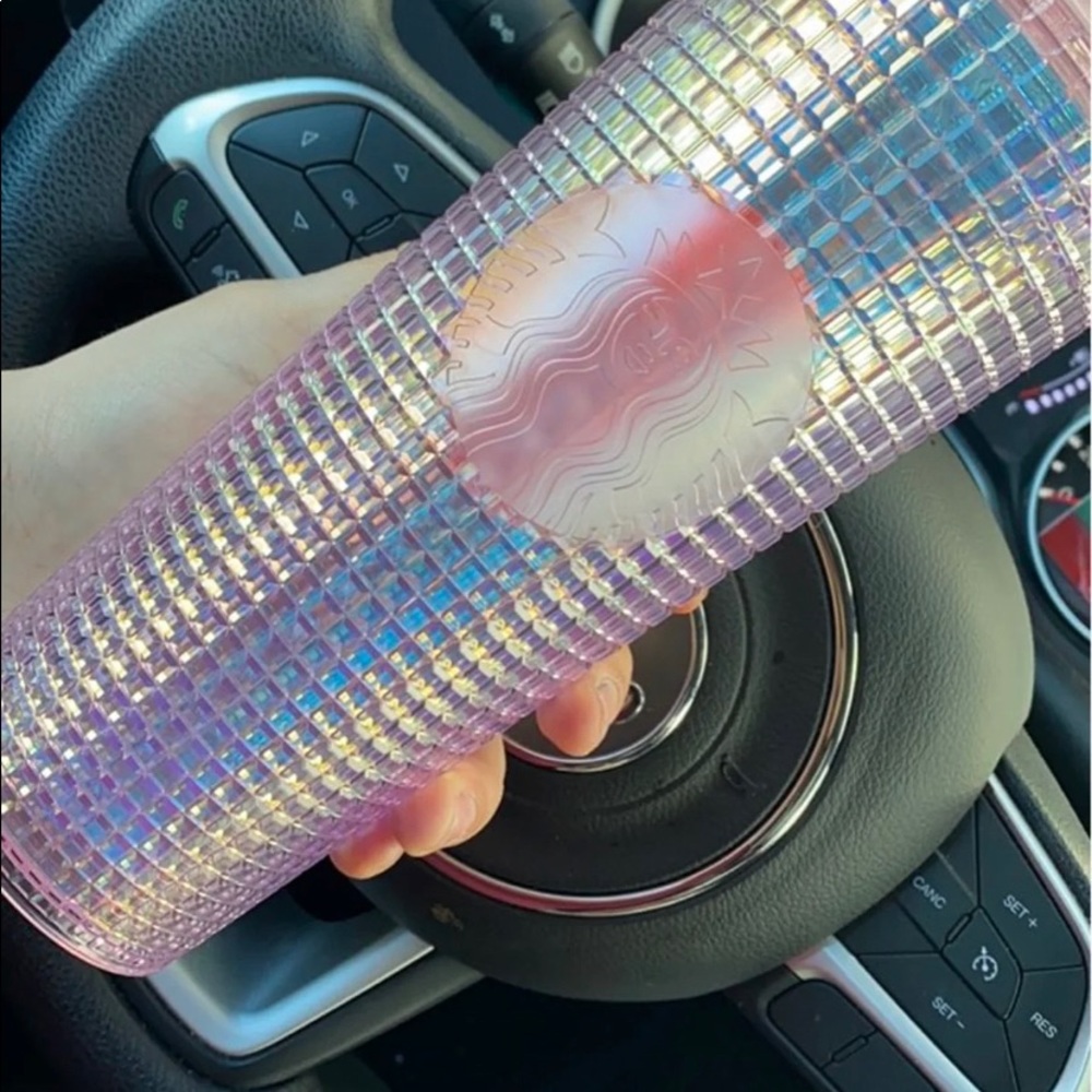 Pink grid Starbucks tumbler